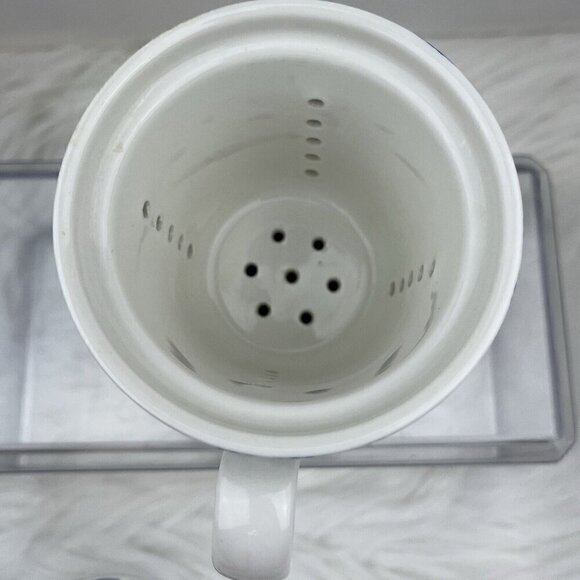 Chinese Porcelain Tea Cup Teacup with Lid Removable Infuser Strainer Floral Blue - Picture 10 of 16